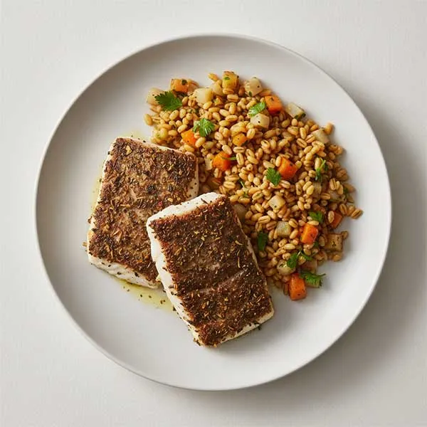 Aromatic Stone Flower-Rubbed Fish With Toasted Pearl Grains Medley